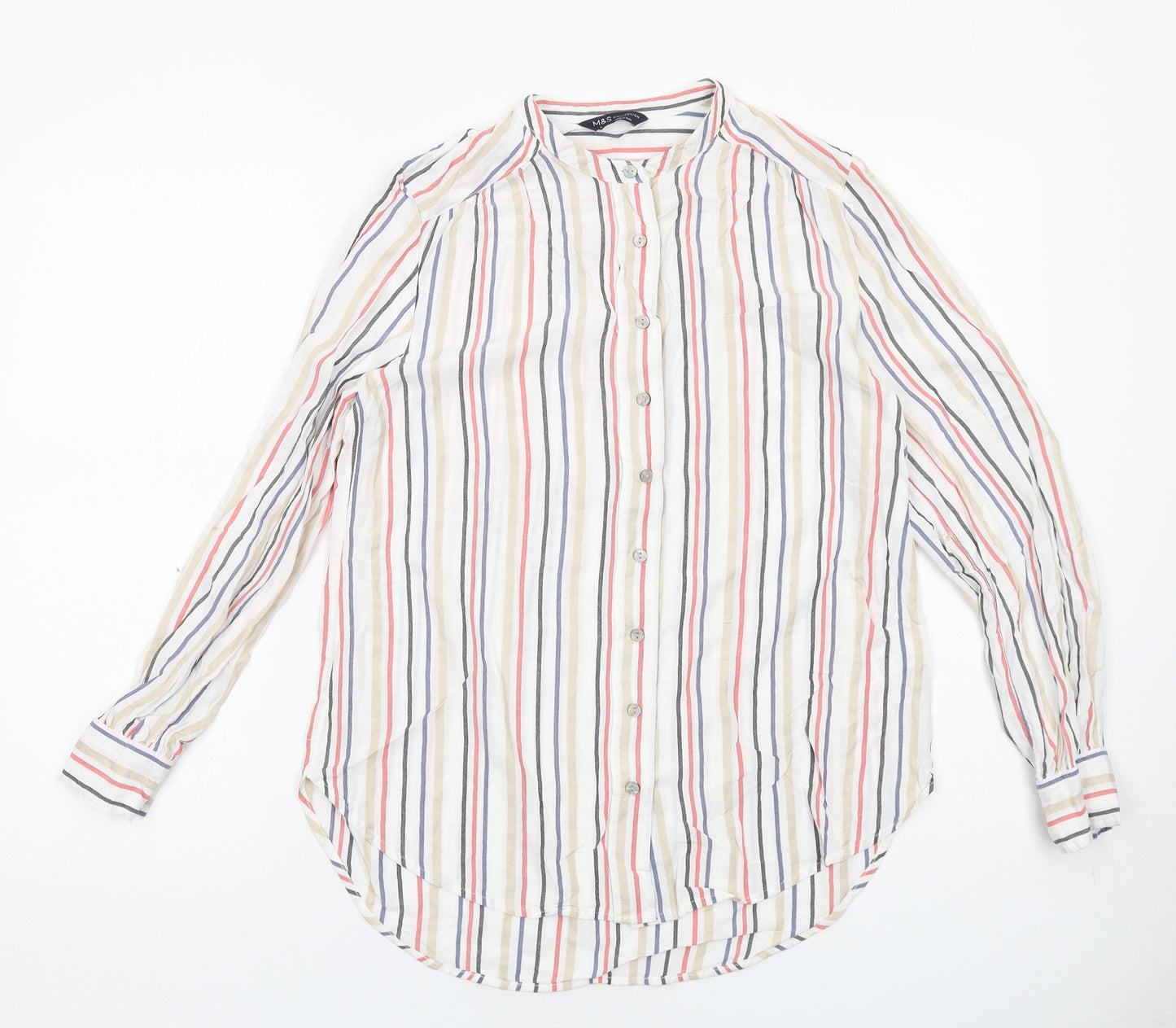 Marks and Spencer Womens Multicoloured Striped Viscose Basic Button-Up Size 8 Collared