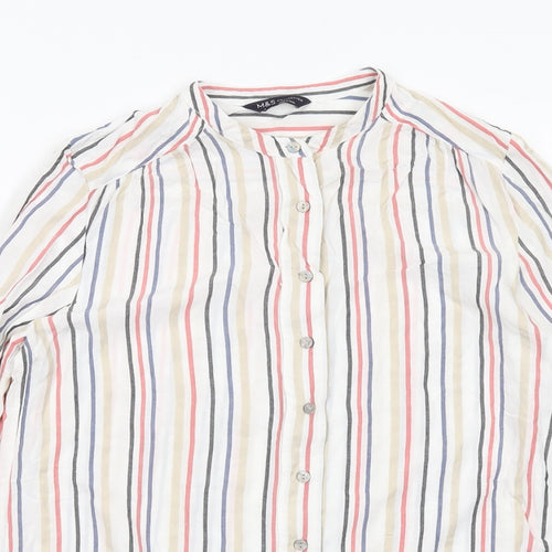 Marks and Spencer Womens Multicoloured Striped Viscose Basic Button-Up Size 8 Collared