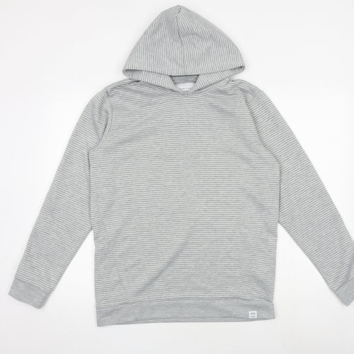 JACK & JONES Mens Grey Striped Polyester Pullover Hoodie Size M