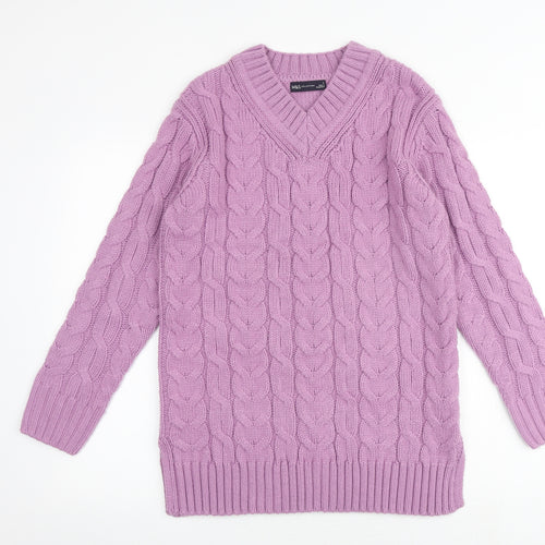 Marks and Spencer Womens Purple V-Neck Acrylic Pullover Jumper Size S
