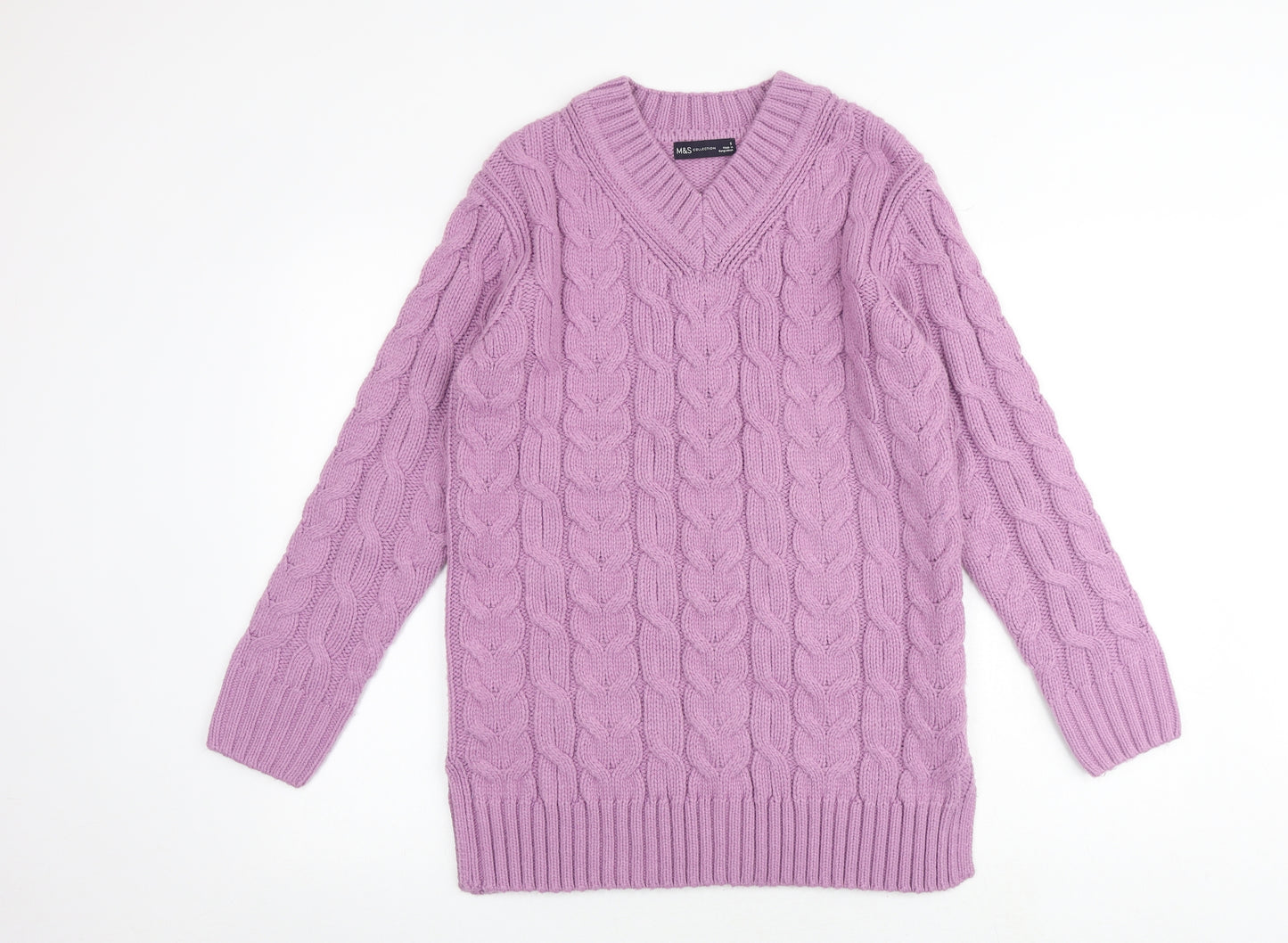 Marks and Spencer Womens Purple V-Neck Acrylic Pullover Jumper Size S