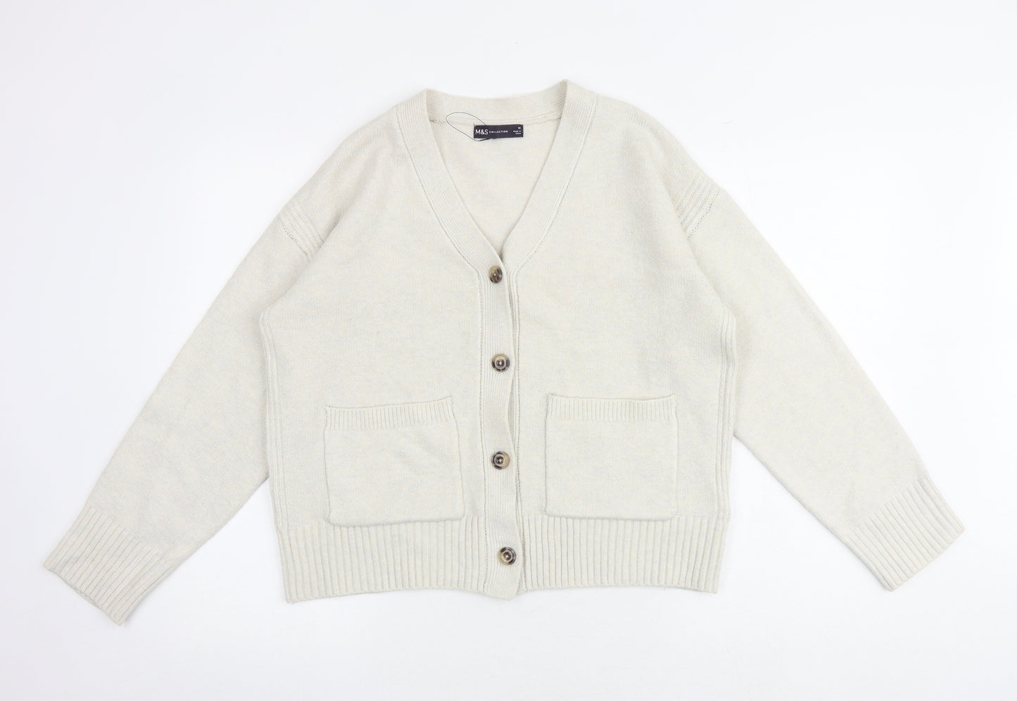 Marks and Spencer Womens Beige V-Neck Polyester Cardigan Jumper Size M