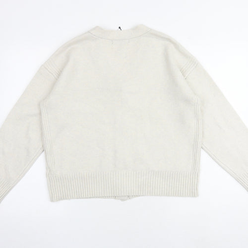 Marks and Spencer Womens Beige V-Neck Polyester Cardigan Jumper Size M