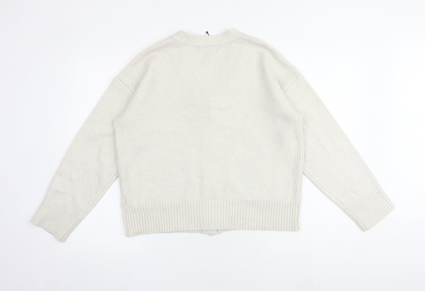 Marks and Spencer Womens Beige V-Neck Polyester Cardigan Jumper Size M