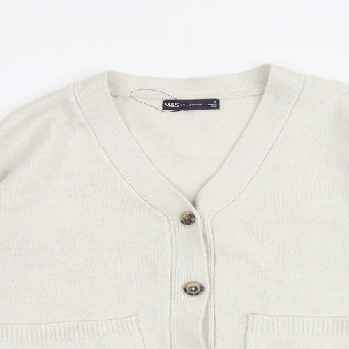 Marks and Spencer Womens Beige V-Neck Polyester Cardigan Jumper Size M