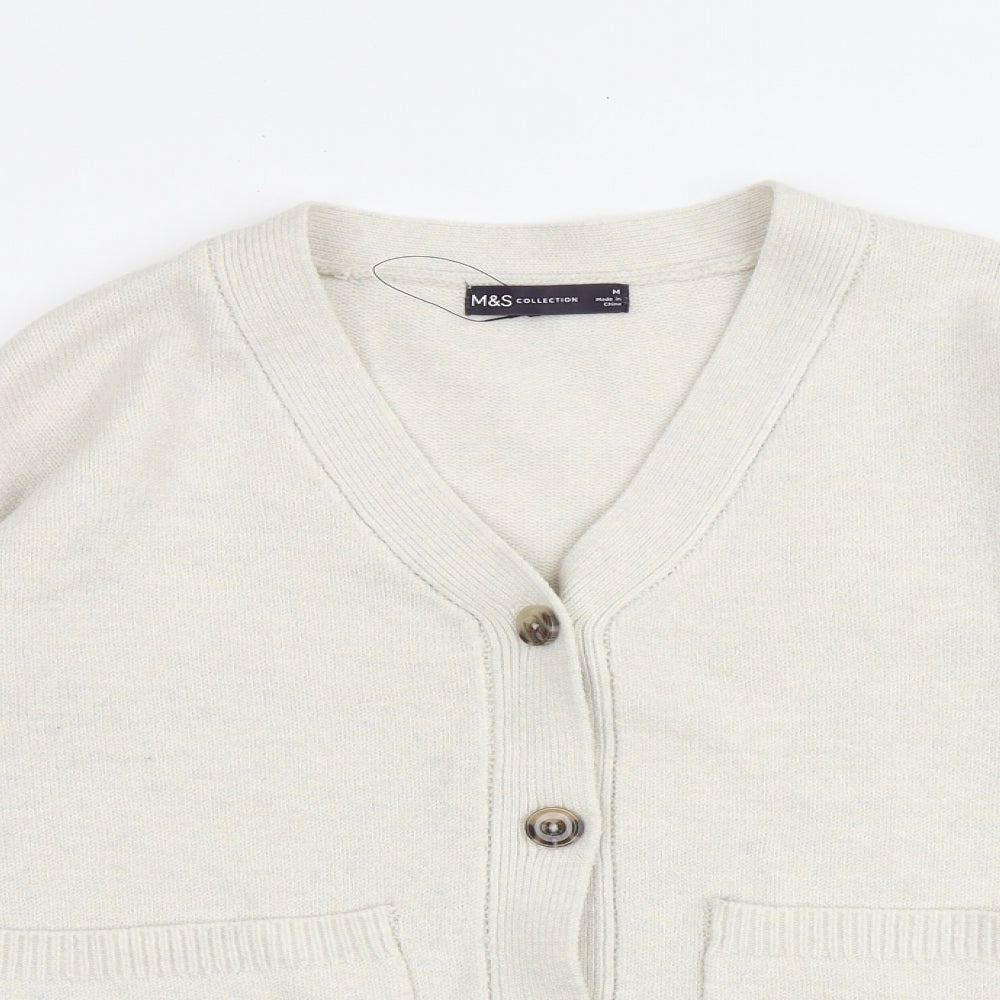 Marks and Spencer Womens Beige V-Neck Polyester Cardigan Jumper Size M