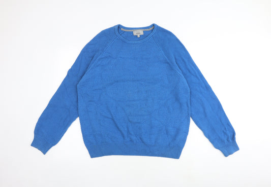 Marks and Spencer Mens Blue Round Neck Cotton Pullover Jumper Size L Long Sleeve