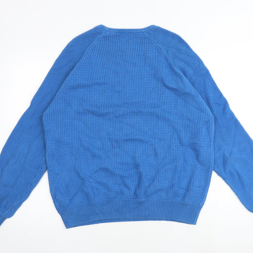 Marks and Spencer Mens Blue Round Neck Cotton Pullover Jumper Size L Long Sleeve