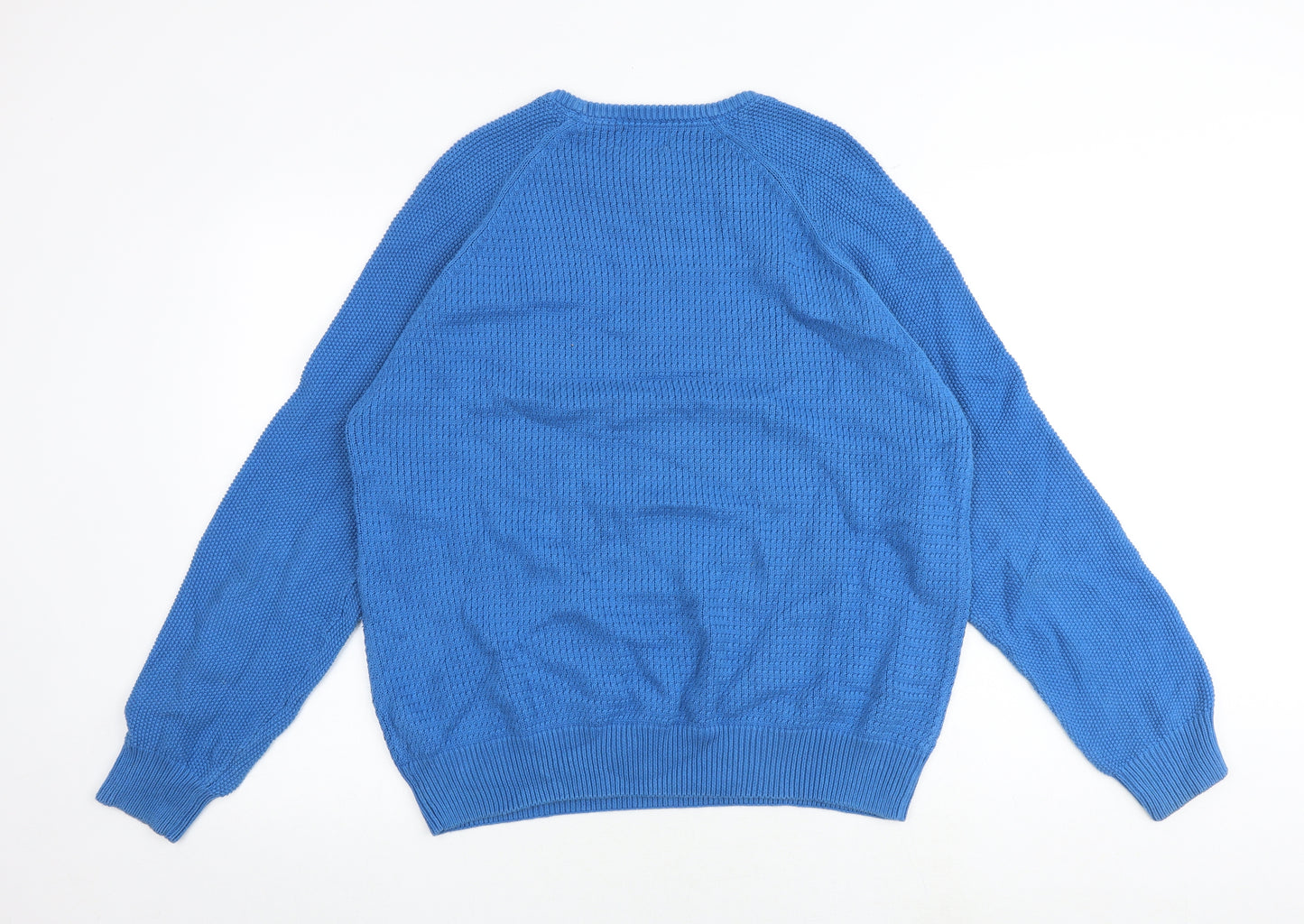 Marks and Spencer Mens Blue Round Neck Cotton Pullover Jumper Size L Long Sleeve