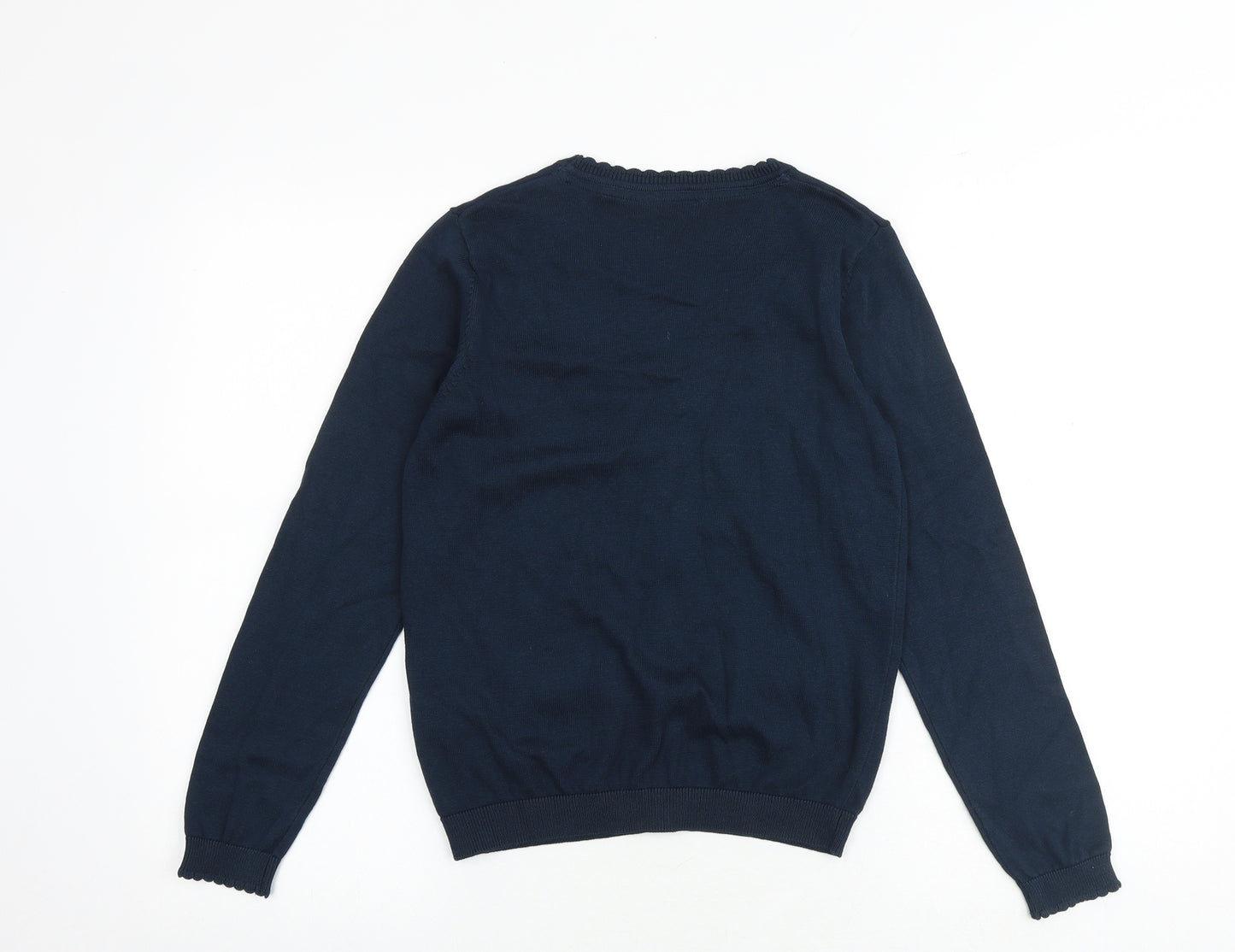 Marks and Spencer Girls Blue V-Neck 100% Cotton Cardigan Jumper Size 11-12 Years Button