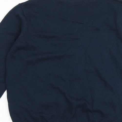 Marks and Spencer Girls Blue V-Neck 100% Cotton Cardigan Jumper Size 11-12 Years Button