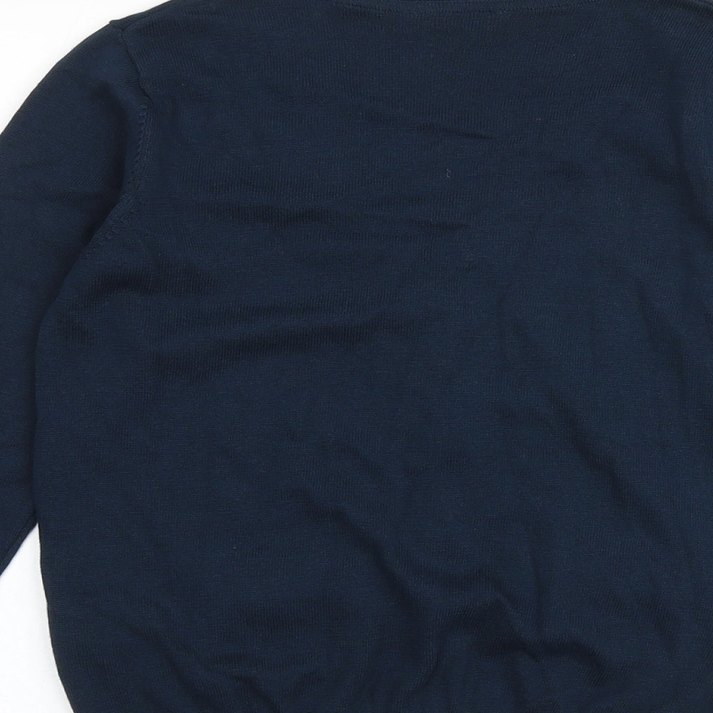Marks and Spencer Girls Blue V-Neck 100% Cotton Cardigan Jumper Size 11-12 Years Button
