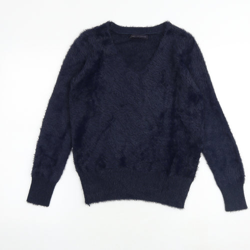 Marks and Spencer Womens Blue V-Neck Polyamide Pullover Jumper Size S