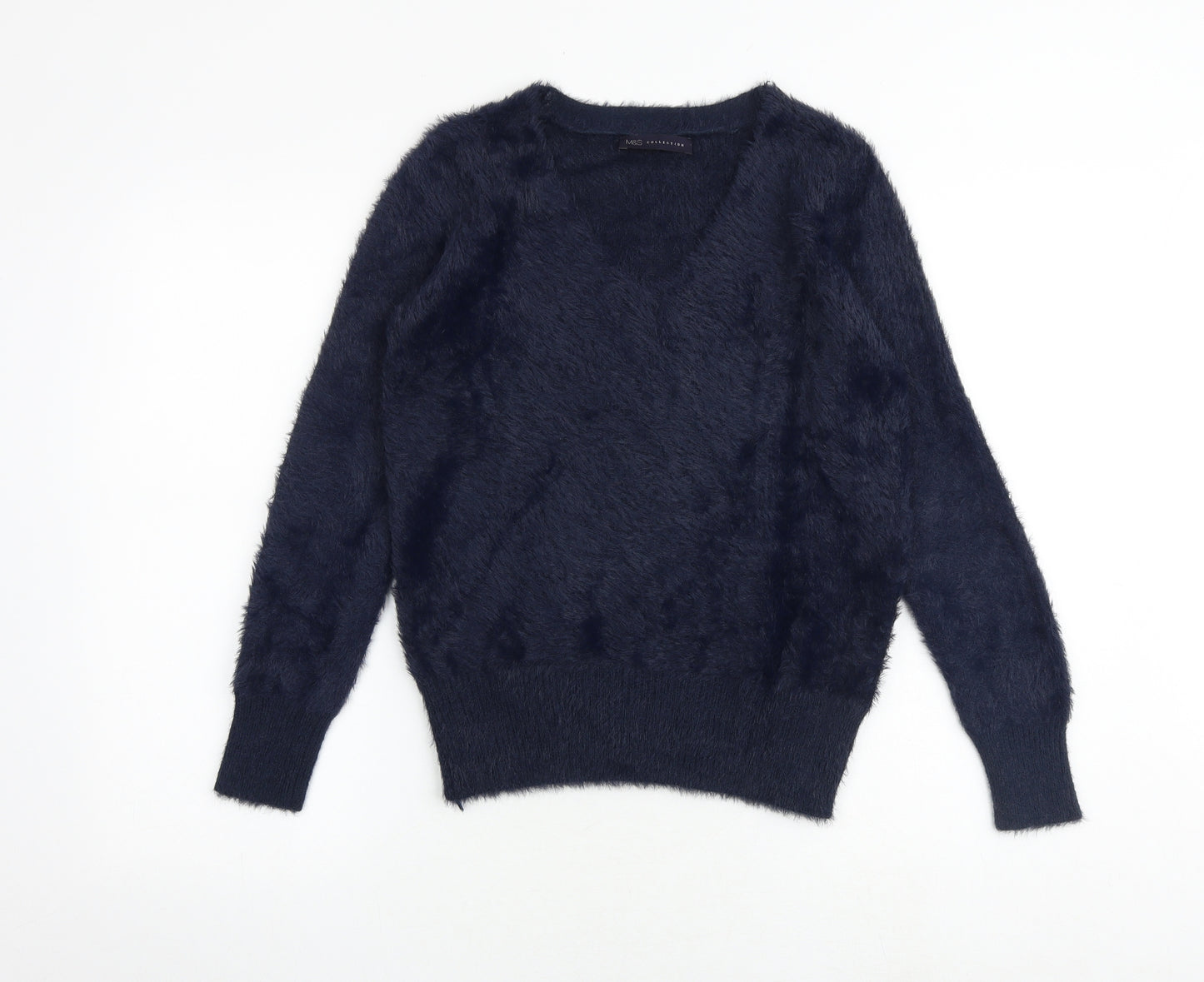 Marks and Spencer Womens Blue V-Neck Polyamide Pullover Jumper Size S