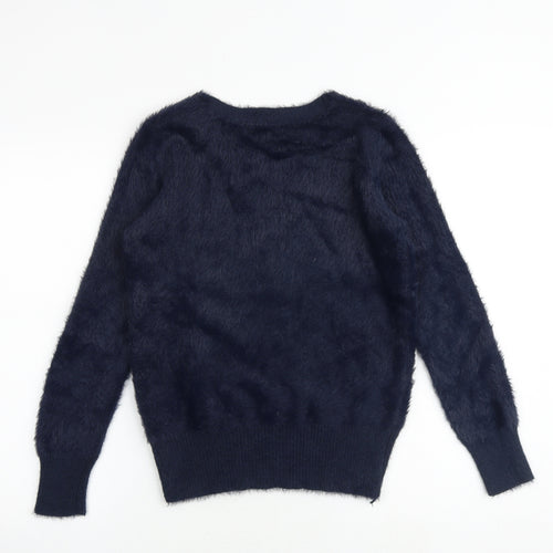 Marks and Spencer Womens Blue V-Neck Polyamide Pullover Jumper Size S