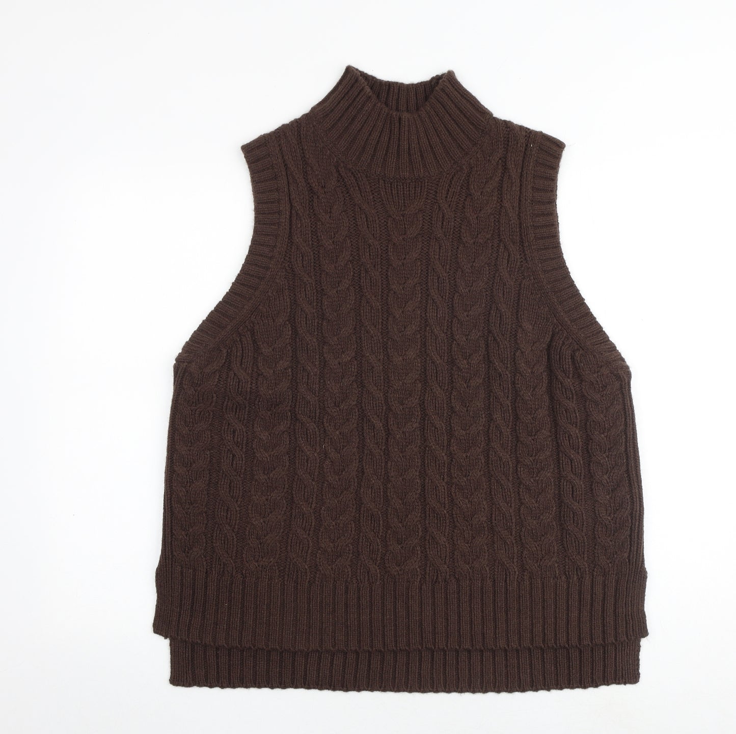 Marks and Spencer Womens Brown High Neck Acrylic Vest Jumper Size L