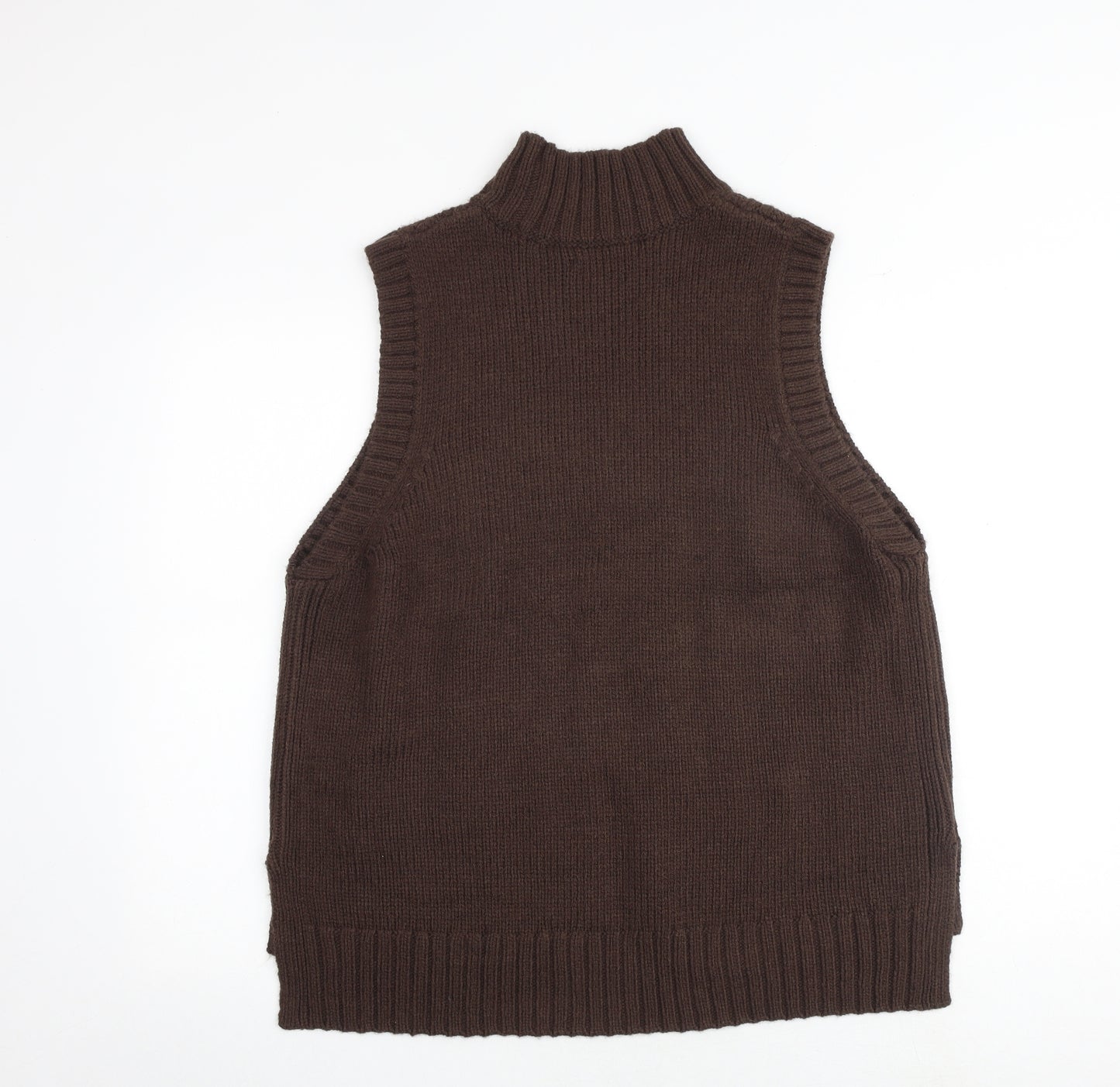 Marks and Spencer Womens Brown High Neck Acrylic Vest Jumper Size L