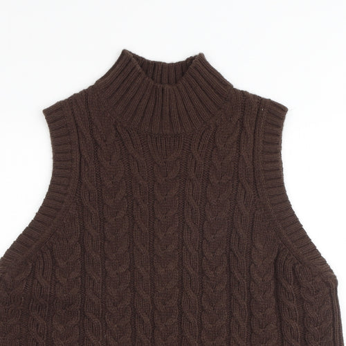 Marks and Spencer Womens Brown High Neck Acrylic Vest Jumper Size L