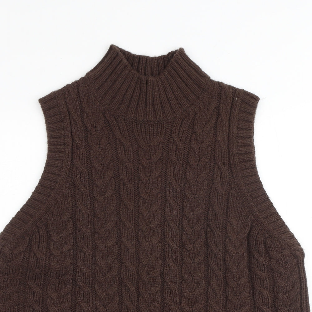 Marks and Spencer Womens Brown High Neck Acrylic Vest Jumper Size L