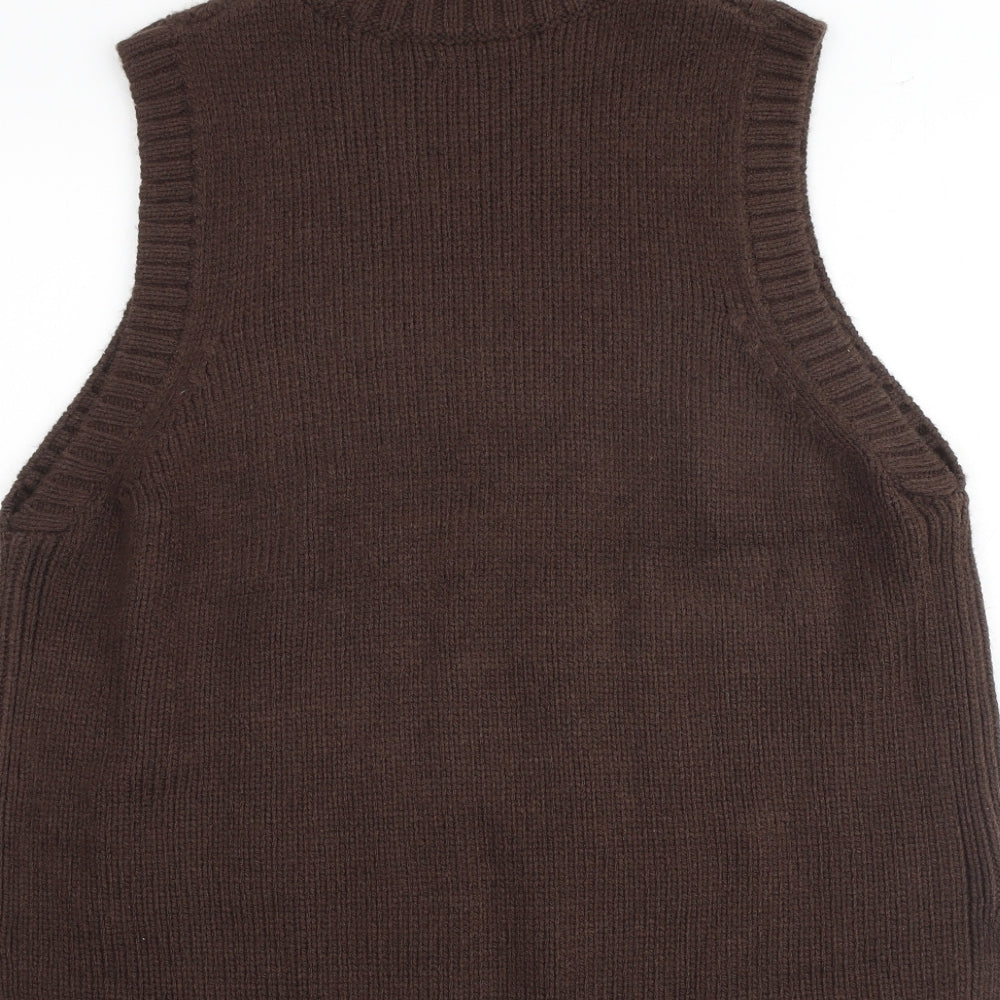 Marks and Spencer Womens Brown High Neck Acrylic Vest Jumper Size L