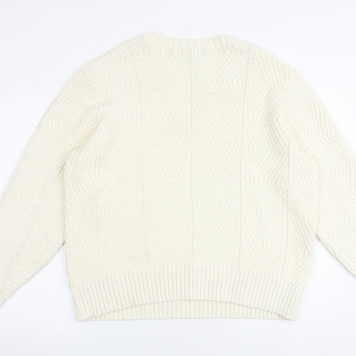 Marks and Spencer Womens Ivory V-Neck Geometric Cotton Pullover Jumper Size 20