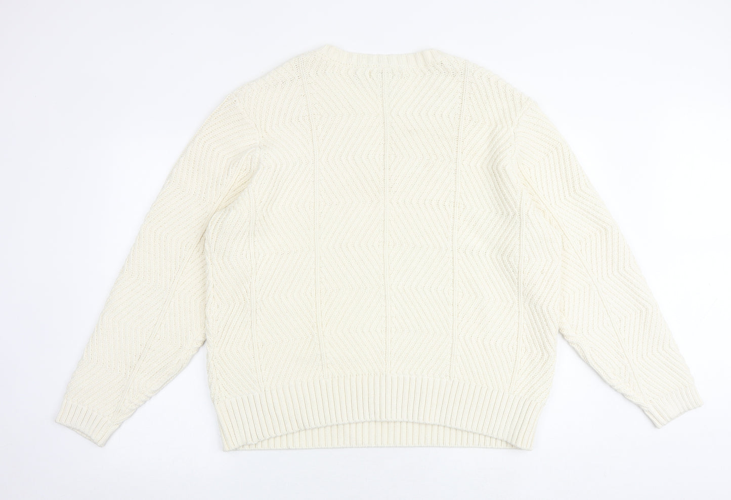 Marks and Spencer Womens Ivory V-Neck Geometric Cotton Pullover Jumper Size 20