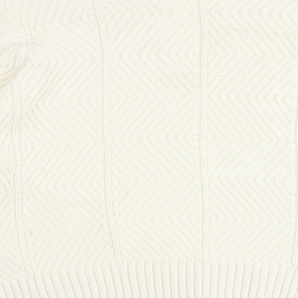Marks and Spencer Womens Ivory V-Neck Geometric Cotton Pullover Jumper Size 20