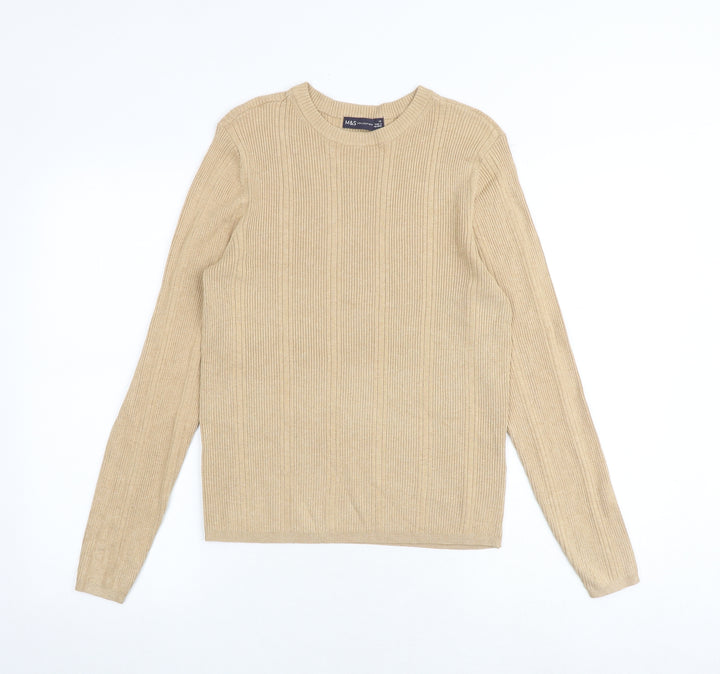 Marks and Spencer Womens Brown Round Neck Viscose Pullover Jumper Size 14