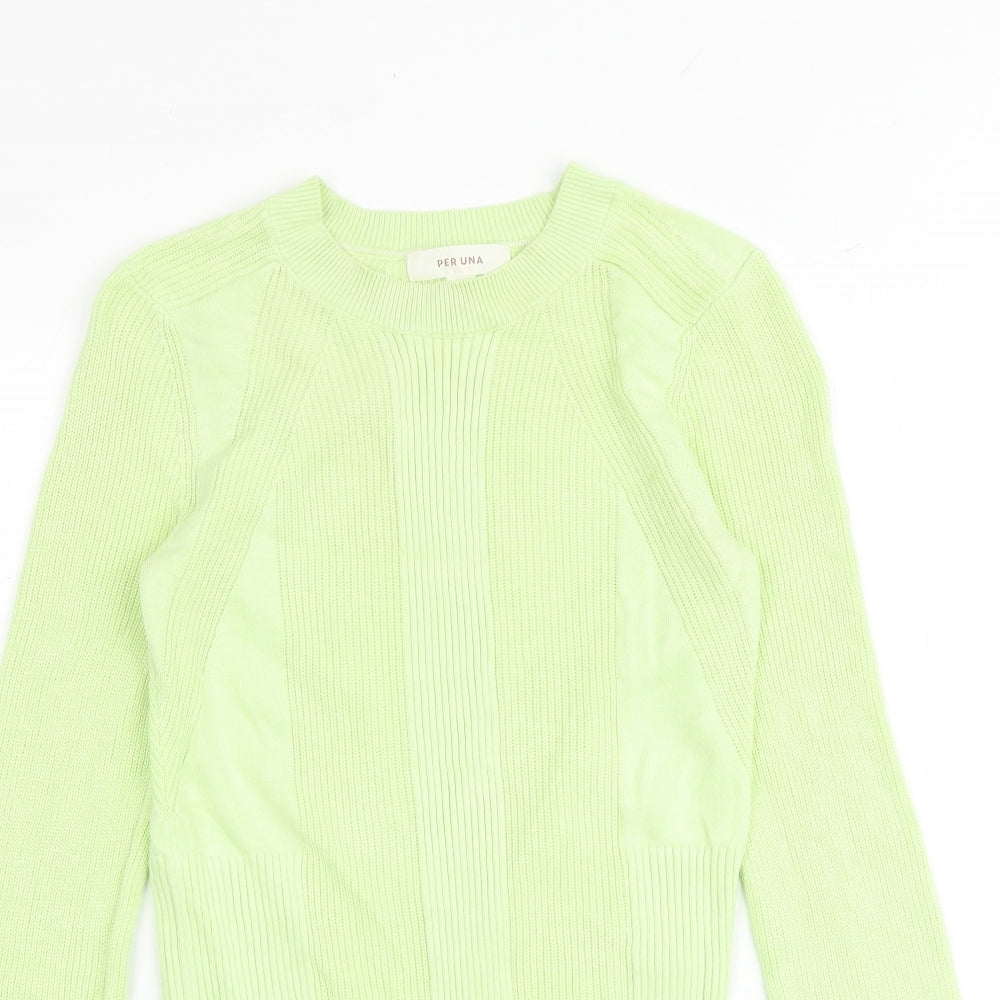 Per Una Womens Green Round Neck Viscose Pullover Jumper Size 8