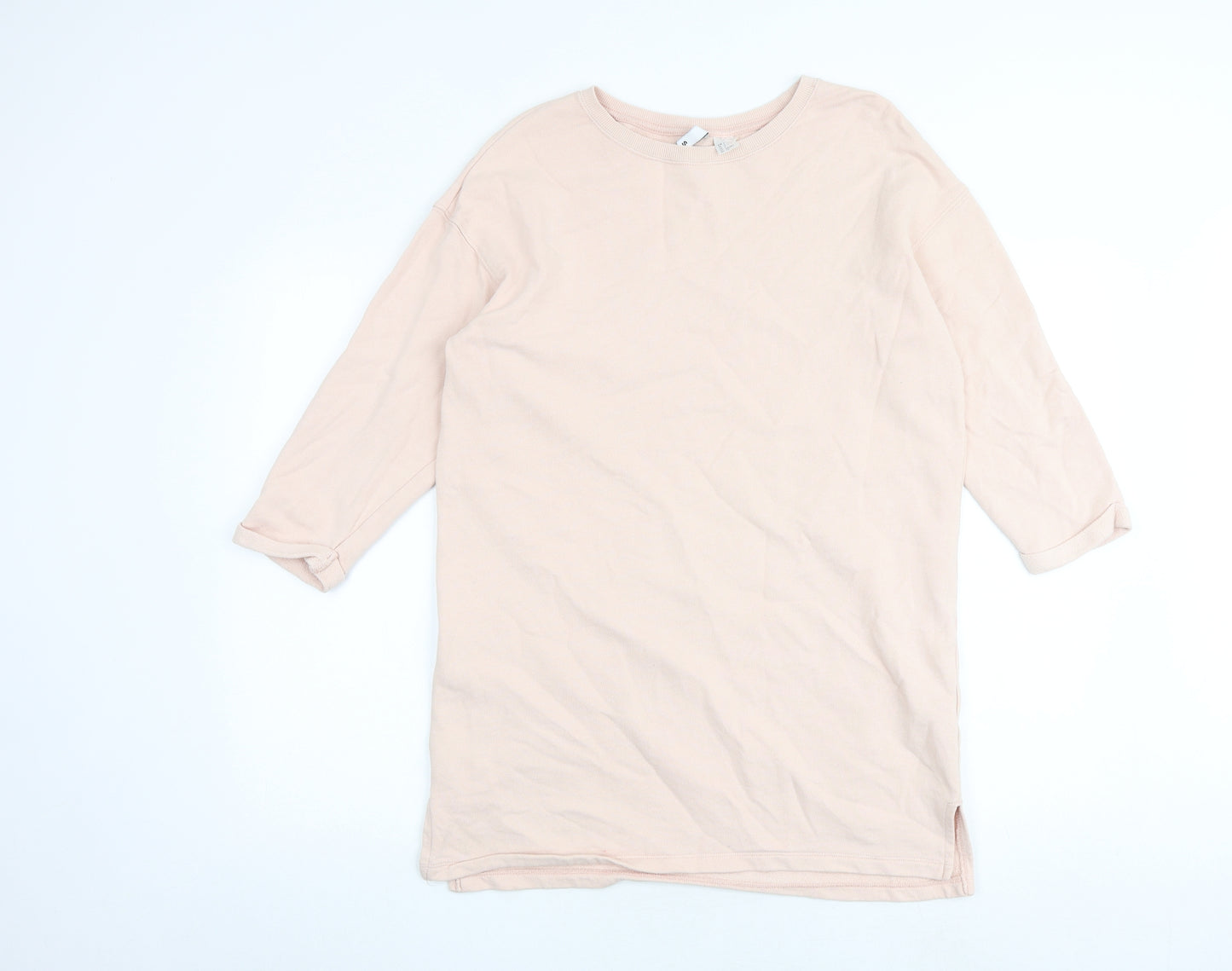 H&M Womens Pink Cotton Jumper Dress Size S Round Neck Pullover