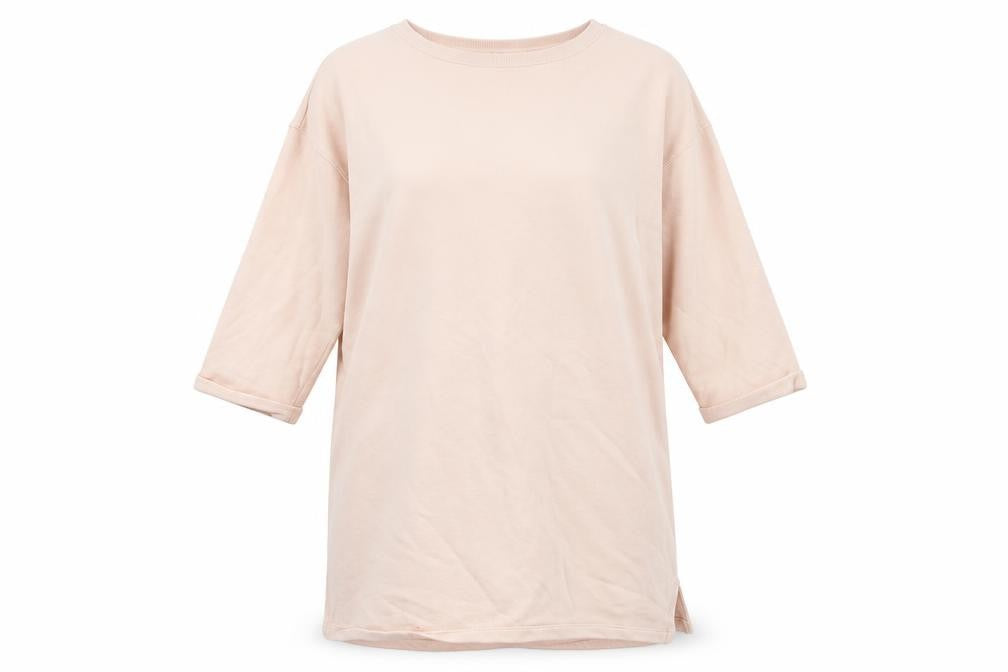 Front view of H&M women’s pink cotton jumper dress, size S, round neck pullover