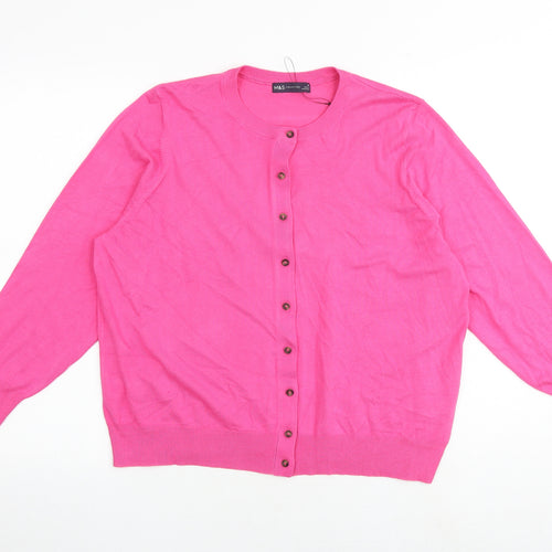 Marks and Spencer Womens Pink Round Neck Viscose Cardigan Jumper Size 20