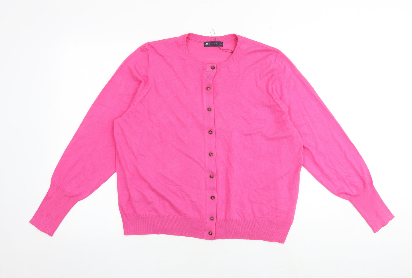 Marks and Spencer Womens Pink Round Neck Viscose Cardigan Jumper Size 20