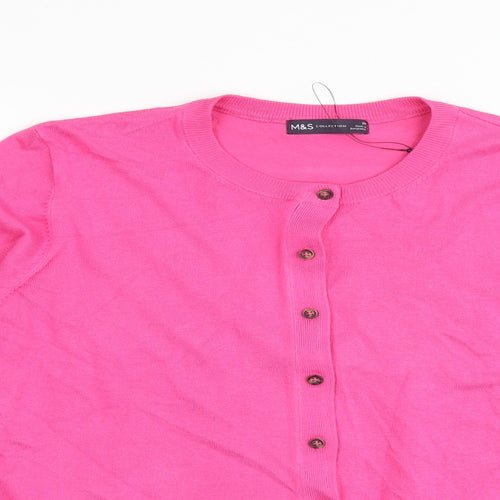 Marks and Spencer Womens Pink Round Neck Viscose Cardigan Jumper Size 20