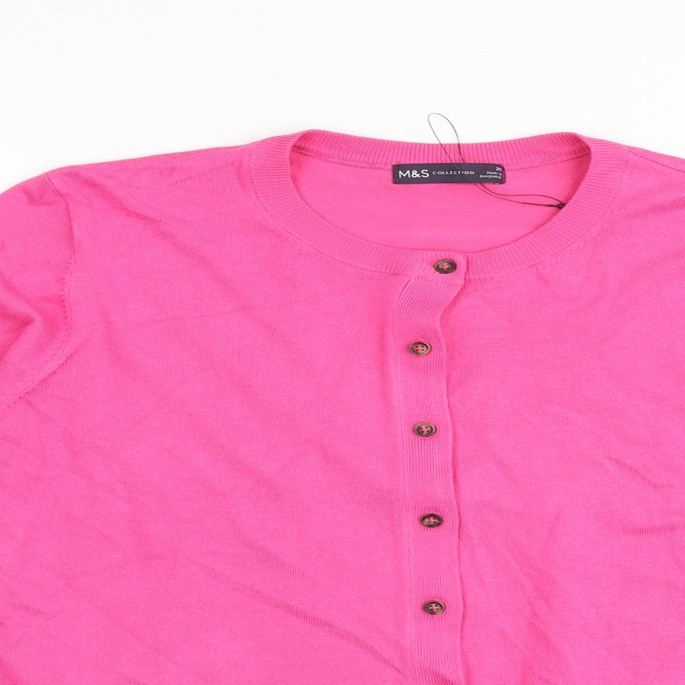 Marks and Spencer Womens Pink Round Neck Viscose Cardigan Jumper Size 20