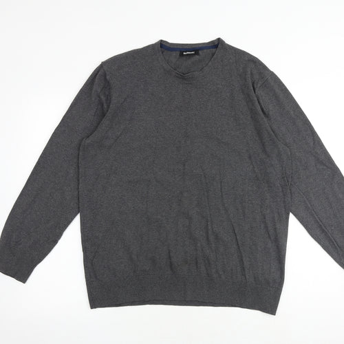 Goodsouls Mens Grey Round Neck Cotton Pullover Jumper Size L Long Sleeve