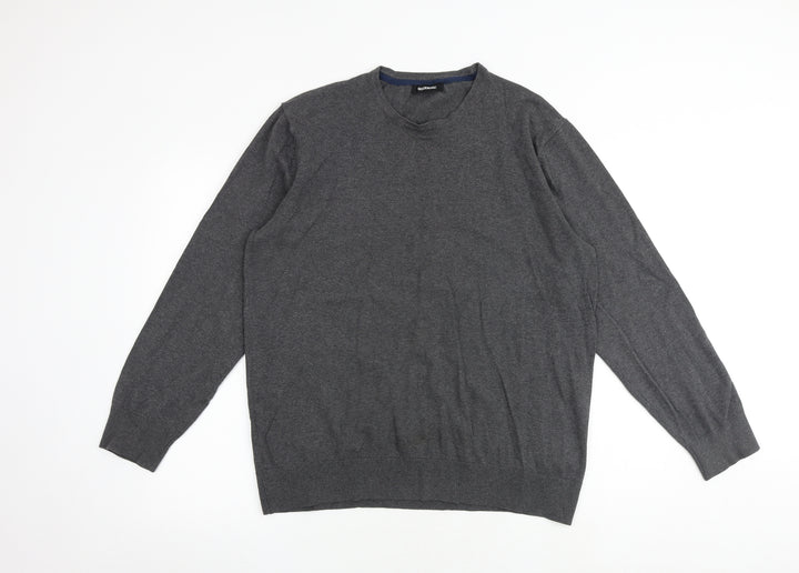 Goodsouls Mens Grey Round Neck Cotton Pullover Jumper Size L Long Sleeve
