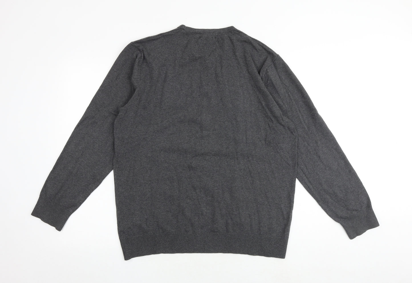 Goodsouls Mens Grey Round Neck Cotton Pullover Jumper Size L Long Sleeve