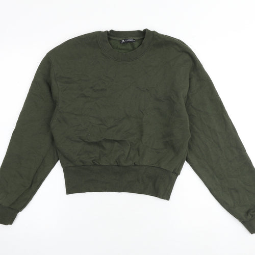 Zara Womens Green Polyester Pullover Sweatshirt Size M Pullover