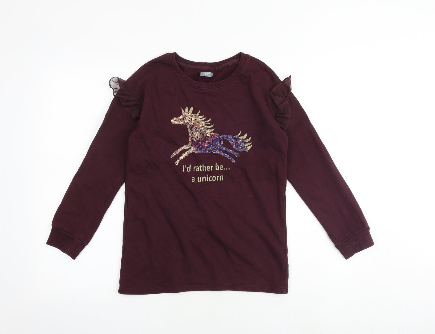 NEXT Girls Purple 100% Cotton Pullover Sweatshirt Size 10 Years Pullover - Unicorn