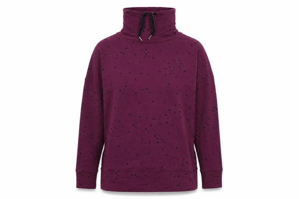 Front view of Marks & Spencer women’s purple geometric viscose pullover sweatshirt, pullover - high neck drawstring