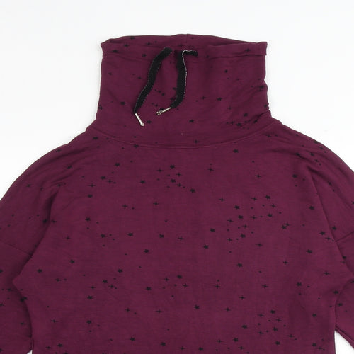 Marks and Spencer Womens Purple Geometric Viscose Pullover Sweatshirt Size 6 Pullover - High Neck Drawstring