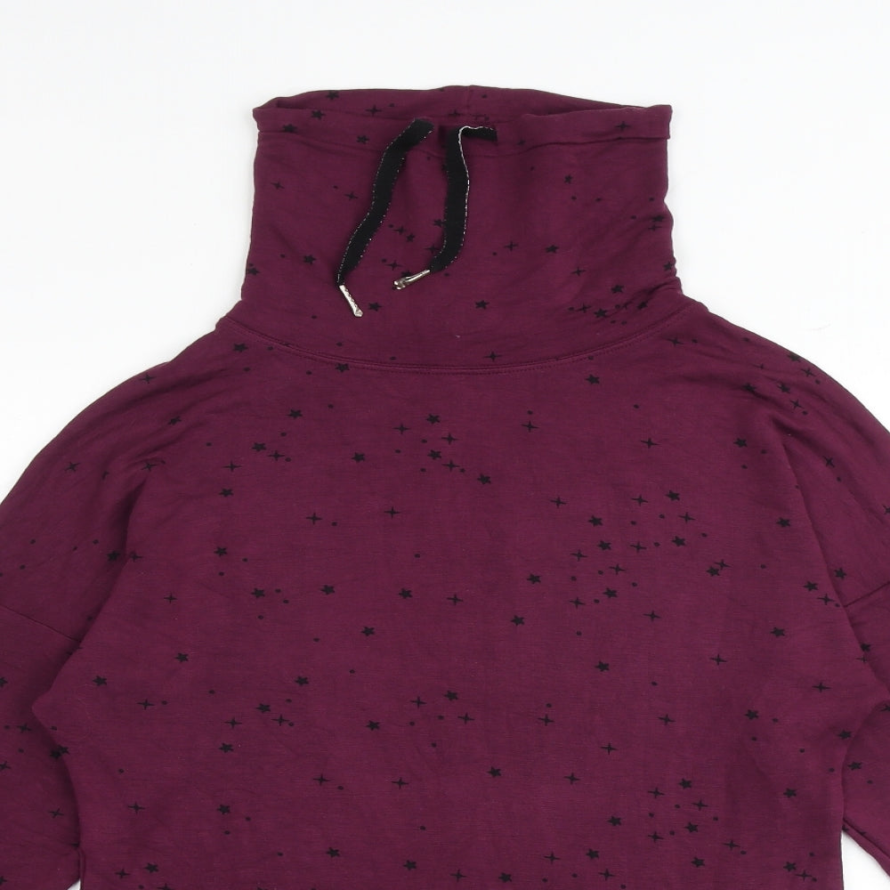 Marks and Spencer Womens Purple Geometric Viscose Pullover Sweatshirt Size 6 Pullover - High Neck Drawstring