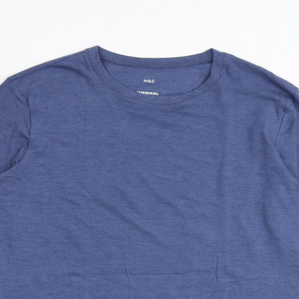 Marks and Spencer Mens Blue Acrylic T-Shirt Size M Round Neck