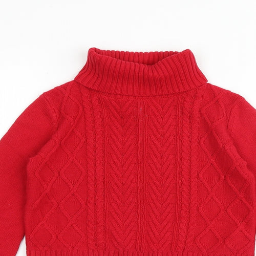 Tahari Girls Red Roll Neck Cotton Pullover Jumper Size 7-8 Years Pullover