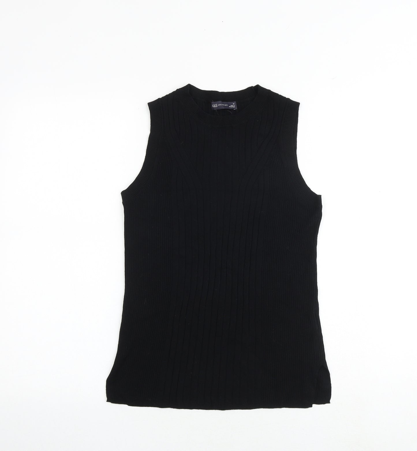Marks and Spencer Womens Black Round Neck Viscose Vest Jumper Size M