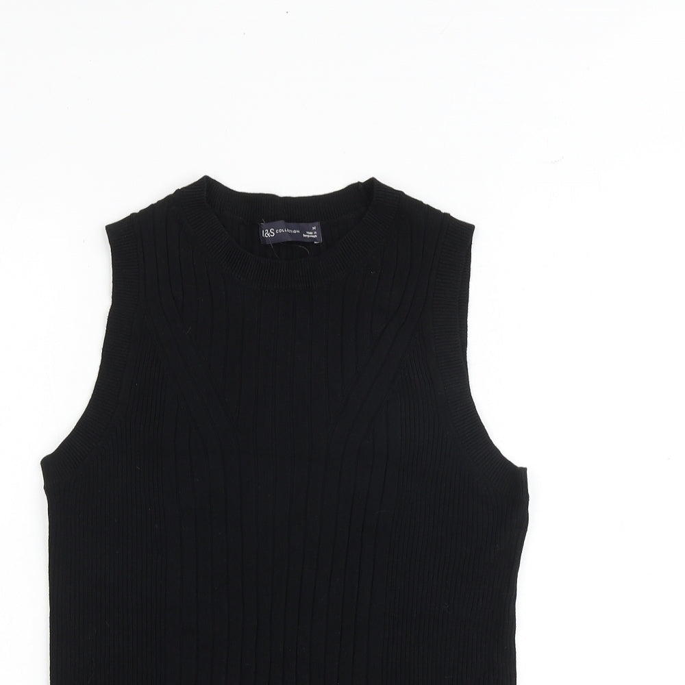 Marks and Spencer Womens Black Round Neck Viscose Vest Jumper Size M