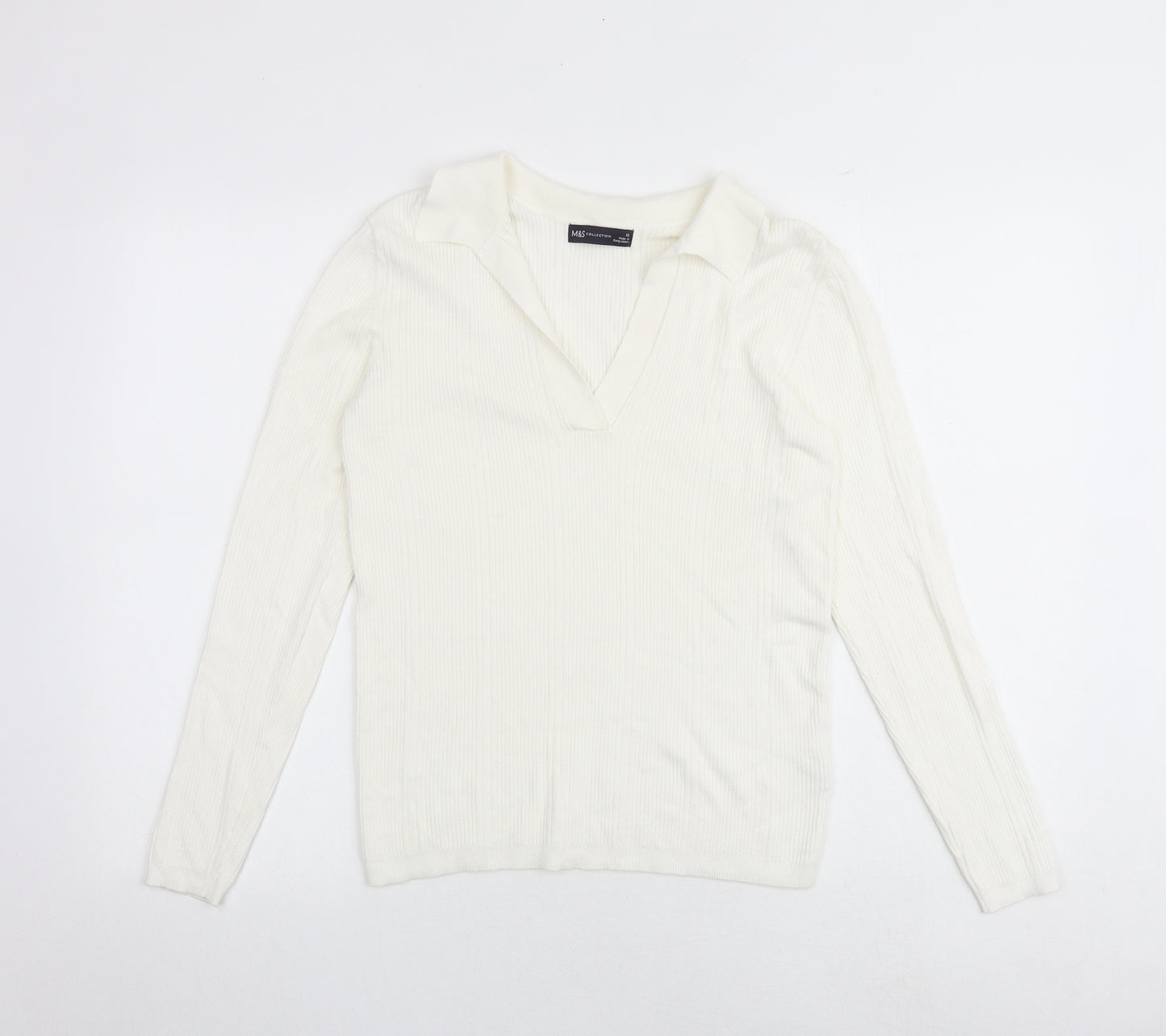 Marks and Spencer Womens White Collared Acrylic Pullover Jumper Size 12