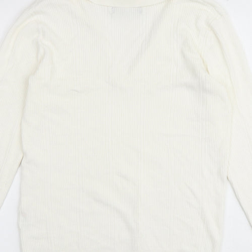 Marks and Spencer Womens White Collared Acrylic Pullover Jumper Size 12