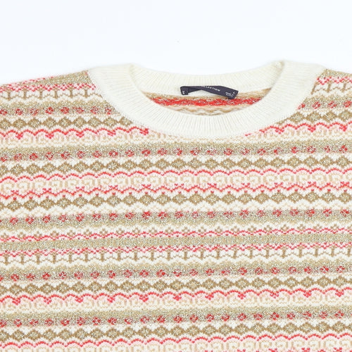Marks and Spencer Womens Multicoloured Round Neck Geometric Acrylic Pullover Jumper Size L
